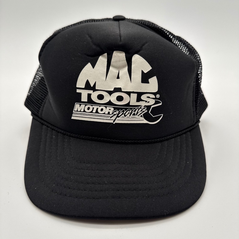 Mac Tools Motorsports Trucker Hat Black Mesh Snapback Cap Vintage Style Rope